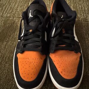 Jordan 1s Mens Black and Orange Sneakers - size 10.5 (shattered backboard style)